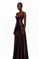 Esmarie Purple V-Neck Flared Satin Maxi Dress
