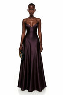 Esmarie Purple V-Neck Flared Satin Maxi Dress