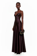 Esmarie Purple V-Neck Flared Satin Maxi Dress