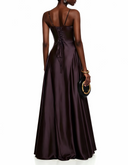 Esmarie Purple V-Neck Flared Satin Maxi Dress