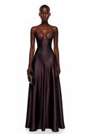 Esmarie Purple V-Neck Flared Satin Maxi Dress