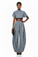 Cecily Blue Plaid Top & Trousers Set