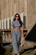 Cecily Blue Plaid Top & Trousers Set