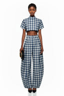 Cecily Blue Plaid Top & Trousers Set