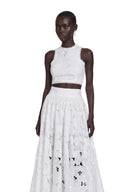 Elvira White Cut-Out Lace Top & Skirt Set