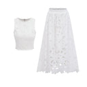 Elvira White Cut-Out Lace Top & Skirt Set