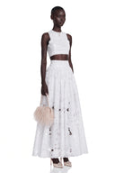 Elvira White Cut-Out Lace Top & Skirt Set