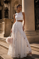 Elvira White Cut-Out Lace Top & Skirt Set