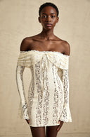 Esmarie floral lace flared-cuff mini dress in Neutrals