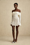 Esmarie floral lace flared-cuff mini dress in Neutrals