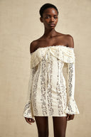 Esmarie floral lace flared-cuff mini dress in Neutrals