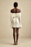 Esmarie floral lace flared-cuff mini dress in Neutrals