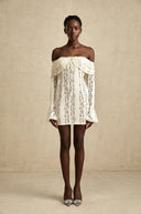 Esmarie floral lace flared-cuff mini dress in Neutrals
