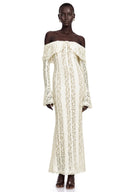 Esmarie floral lace flared-cuff maxi dress in Neutrals