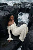 Esmarie floral lace flared-cuff maxi dress in Neutrals
