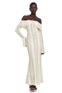 Esmarie floral lace flared-cuff maxi dress in Neutrals