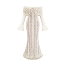 Esmarie floral lace flared-cuff maxi dress in Neutrals