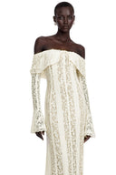 Esmarie floral lace flared-cuff maxi dress in Neutrals