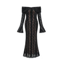 Esmarie floral lace flared-cuff midi dress in Black