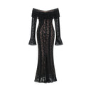 Esmarie floral lace flared-cuff midi dress in Black