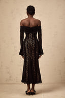 Esmarie floral lace flared-cuff midi dress in Black