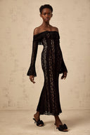 Esmarie floral lace flared-cuff midi dress in Black