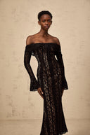 Esmarie floral lace flared-cuff midi dress in Black