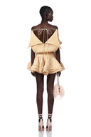 Cyrielle Floral-Appliqué Flounced Mini Dress in Neutrals