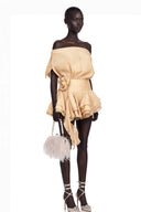 Cyrielle Floral-Appliqué Flounced Mini Dress in Neutrals