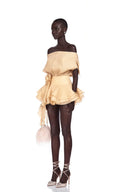 Cyrielle Floral-Appliqué Flounced Mini Dress in Neutrals