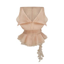 Cyrielle Floral-Appliqué Flounced Mini Dress in Neutrals