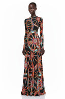 Léocadie Black Abstract Print Long Sleeve Maxi Dress