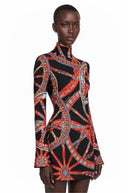 Léocadie Black Abstract Print Long Sleeve Mini Dress