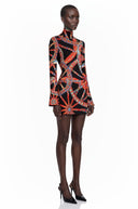Léocadie Black Abstract Print Long Sleeve Mini Dress
