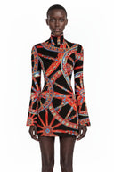 Léocadie Black Abstract Print Long Sleeve Mini Dress