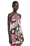Lucinda Purple Abstract Print Halterneck Draped Top