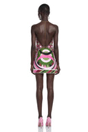 Lucinda Purple Abstract Print Halterneck Draped Top