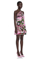 Lucinda Purple Abstract Print Halterneck Draped Top
