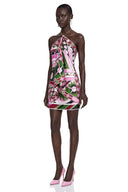 Lucinda Purple Abstract Print Halterneck Draped Top