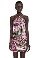 Lucinda Purple Abstract Print Halterneck Draped Top