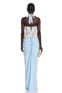 Josefina Blue Halterneck Maxi Dress with Lace Panels