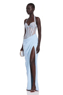 Josefina Blue Halterneck Maxi Dress with Lace Panels