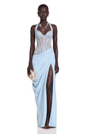 Josefina Blue Halterneck Maxi Dress with Lace Panels