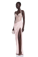 Josefina Pink Halterneck Maxi Dress with Lace Panels