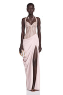 Josefina Pink Halterneck Maxi Dress with Lace Panels