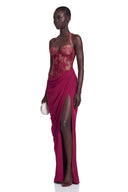 Josefina Red Halterneck Maxi Dress with Lace Panels