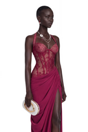 Josefina Red Halterneck Maxi Dress with Lace Panels