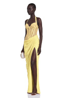Josefina Yellow Halterneck Maxi Dress with Lace Panels