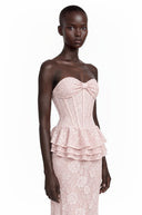 Maristella Pink Strapless Corset Lace Maxi Dress