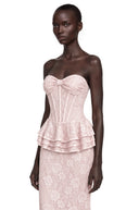 Maristella Pink Strapless Corset Lace Maxi Dress